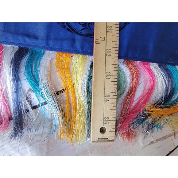 Silk Multi Color Triangle Quilted Table Runner With Fringe Possibly Handmade 36" - Picture 11 of 13